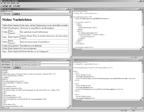 Abbildung 16.4: Die XSLT-Transformation hat eine Tabelle ergeben, die hier im XML-Editor XRay angezeigt wird.